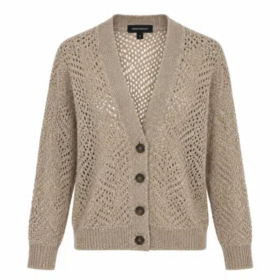 Smart And Joy Women's Brown Openwork Wool And Mohair Cardigan With A V-neck And Long Sleeves