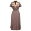 Smart And Joy Women's Brown Prince Of Wales Fabric Pleated Dress