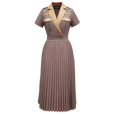 Smart And Joy Women's Brown Prince Of Wales Fabric Pleated Dress