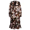 Smart And Joy Women's Brown Ruffle Collar Macro Flower Print Dress - Coffee In Brown