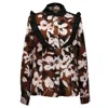 Smart And Joy Women's Brown Ruffle Macro Flower Print Shirt - Coffee In Black