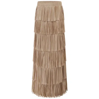 Smart And Joy Women's Brown Tiered Frill Mesh Skirt - Beige