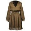 Smart And Joy Women's Brown V Neckline Skater Mini Dress