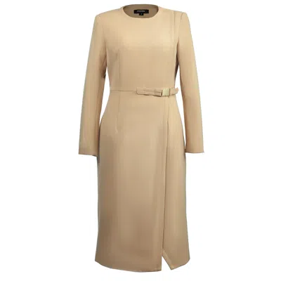 Smart And Joy Women's Brown Wrap Minimalist Tailor Dress With Side Buckle - Beige