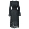 Smart And Joy Women's Bustier Lines And Tulip Sleeves Lace Dress - Black In Black