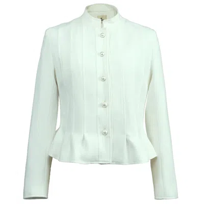 Smart And Joy Women's Buttoned Blazer With High Collar And Flaps - White