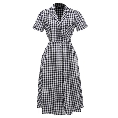 Smart And Joy Women's Checks Shirt Dress With Tailor Collar - Black & White