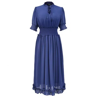Smart And Joy Women's Chiffon Dress With Smocks And Small Ruffles - Purple-blue