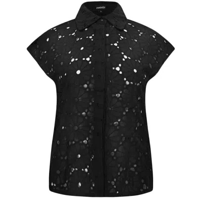 Smart And Joy Women's Cotton Lace Shirt With Short Sleeves - Black