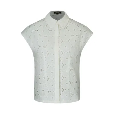 Smart And Joy Women's Cotton Lace Shirt With Short Sleeves - White In Neutral