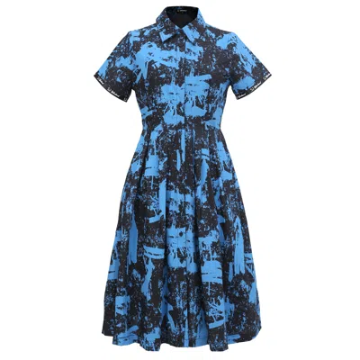 Smart And Joy Women's Cotton Shirt Dress - Black & Blue