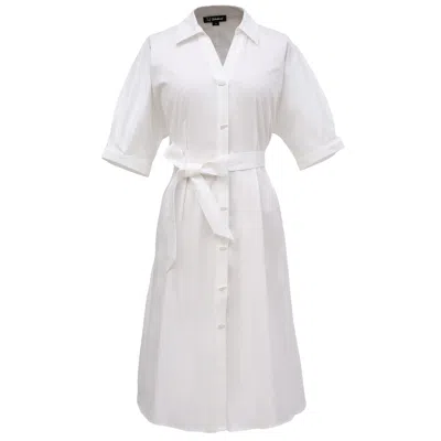 Smart And Joy Women's Cotton Shirt Dress With Bat Sleeves - White