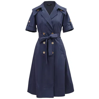 Smart And Joy Women's Cotton Trench Coat Dress - Blue