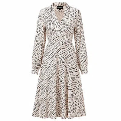 Smart And Joy Women's Cross Drape V Neckline Flared Printed Dress - Beige And Brown In White