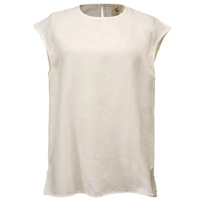 Smart And Joy Women's Cupro Round Neck Sleveless Top- White