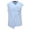 Smart And Joy Women's Double Breasted Pleated Asymmetric Top - Light Blue In Blue