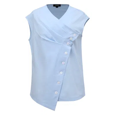 Smart And Joy Women's Double Breasted Pleated Asymmetric Top - Light Blue