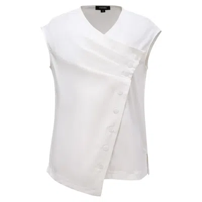 Smart And Joy Women's Double Breasted Pleated Asymmetric Top - White