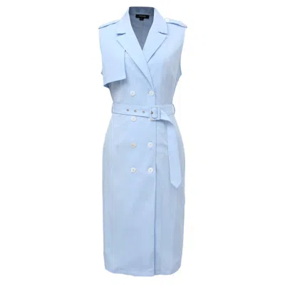 Smart And Joy Women's Double Breasted Trench Style Sleeveless Dress - Light Blue