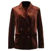 Smart And Joy Women's Double Breasted Velvet Suit Blazer - Brown In Brown