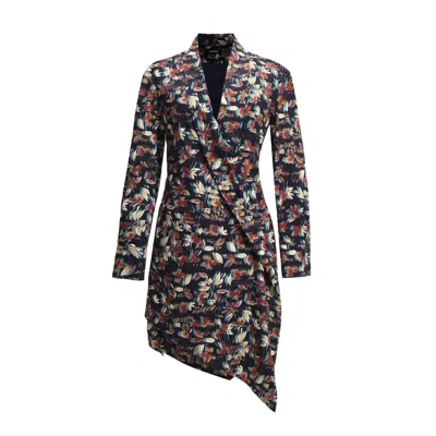Smart And Joy Women's Draped Short Tunic - Dress In Leaves Print - Blue