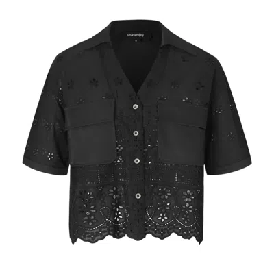 Smart And Joy Women's Embroidered Crop Shirt - Black