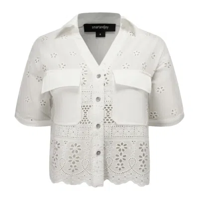 Smart And Joy Women's Embroidered Crop Shirt - White
