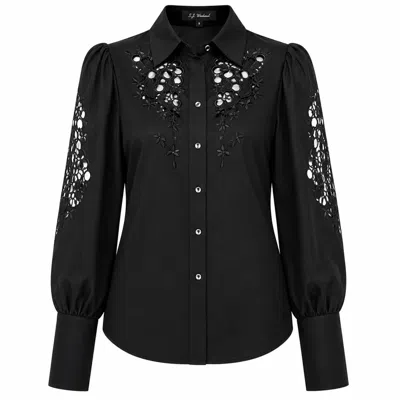 Smart And Joy Women's Embroidered Organza Blouse - Black