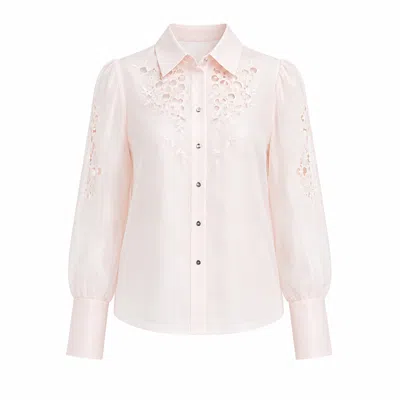 Smart And Joy Women's Embroidered Organza Blouse - Pink