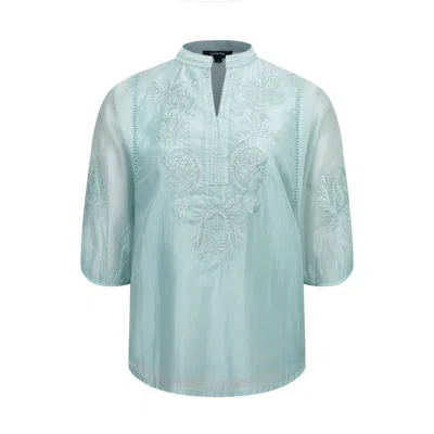 Smart And Joy Women's Embroidered Tencel-blend Blouse - Blue
