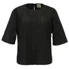 Smart And Joy Women's Eyelet Cotton Lace Loose Blouse - Black
