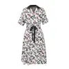 Smart And Joy Women's Fit-and-flare Leaves Print Dress With Wide Belt In Black