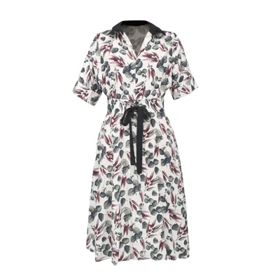 Smart And Joy Women's Fit-and-flare Leaves Print Dress With Wide Belt In Black
