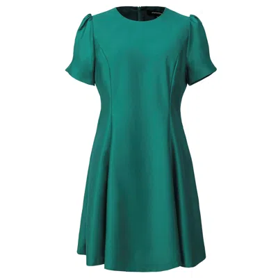 Smart And Joy Women's Fit-and-flare Satin Short Dress Round Neckline - Green