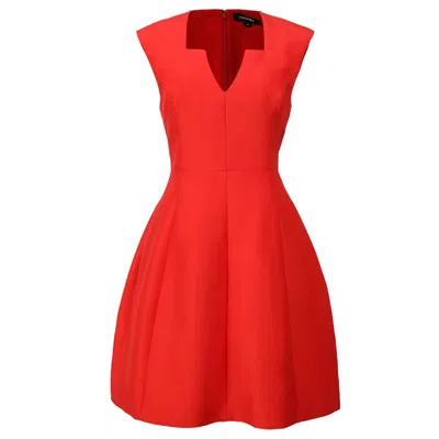 Smart And Joy Women's Fit-and-flare Satin Short Dress Square V Neckline - Red
