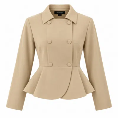 Smart And Joy Women's Fitted Double-breasted Blazer With A Peplum - Neutrals In Brown