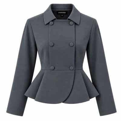 Smart And Joy Women's Fitted Double-breasted Blazer With Peplum - Grey In Gray