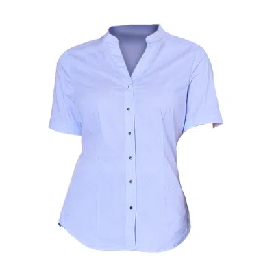 Smart And Joy Women's Fitted V-neck Short Sleeves Cotton Shirt - Blue