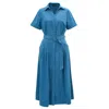 Smart And Joy Women's Flared Cotton Shirt Dress - Blue In Blue
