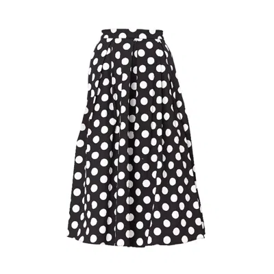 Smart And Joy Women's Flared Macro Polka Dots Skirt - Black