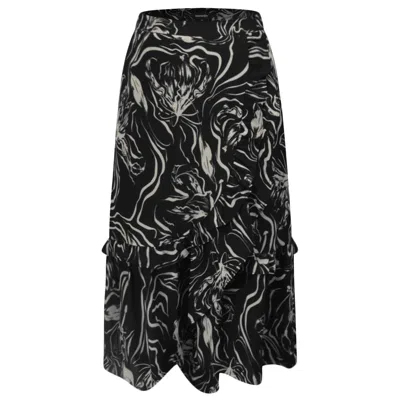 Smart And Joy Women's Flared Midi Skirt With Graphic Print- Black