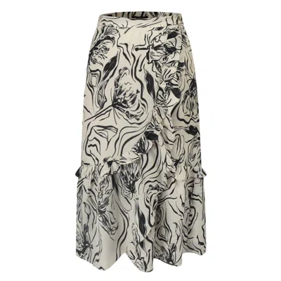 Smart And Joy Women's Flared Midi Skirt With Graphic Print - White In Black