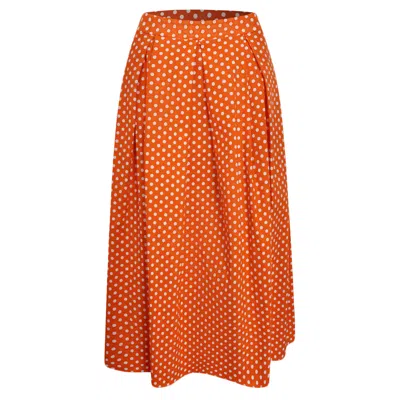 Smart And Joy Women's Flared Midi Skirt With Polka Dots - Orange In Multi