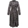 Smart And Joy Women's Flared Printed Satin Dress With Side Knotted Panel - Blue And White In Blue