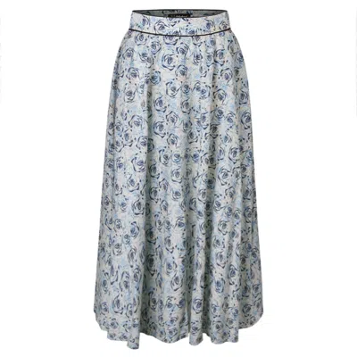 Smart And Joy Women's Floral-print Cotton Midi Skirt - Blue