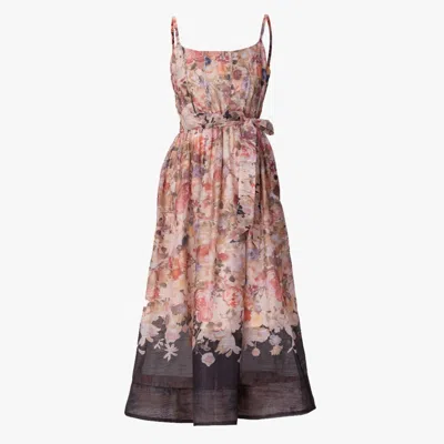 Smart And Joy Women's Flower Print Organza Strappy Dress - Black