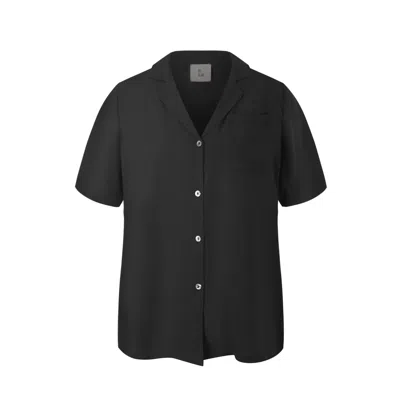 Smart And Joy Women's Flowy Blouse With Tailored Collar And Short Sleeves - Black