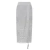 Smart And Joy Women's Geometrical Lace Midi Skirt - White In White