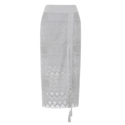 Smart And Joy Women's Geometrical Lace Midi Skirt - White