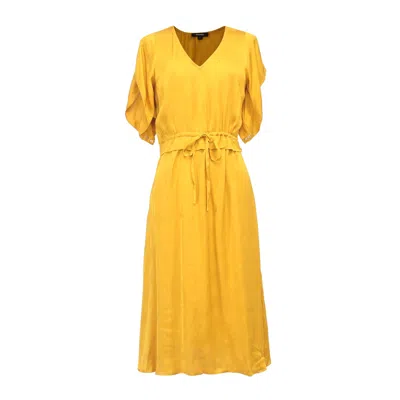 Smart And Joy Women's Gold V-neckline Midi Dress With Drawstring Belt